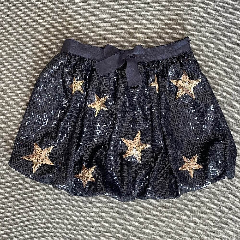Miss Grant Skirt Sequin Bubble Star Girl Size 9-10 Bow Navy Blue and Gold